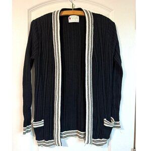 Vintage Women's Herald House Cardigan‎ Sweater Acrylic Hippie Mod Design Black